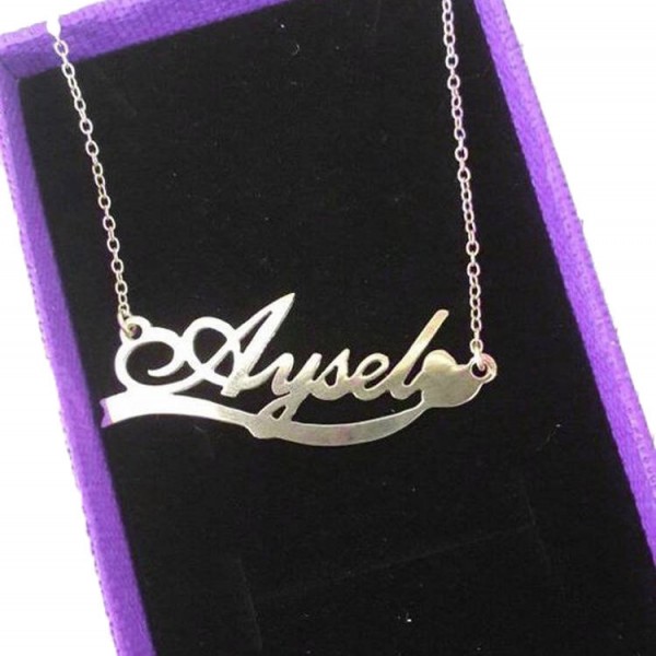 name necklace in silver - name necklace for girls - name necklace letters - name necklace english - name necklace with heart for mom gift