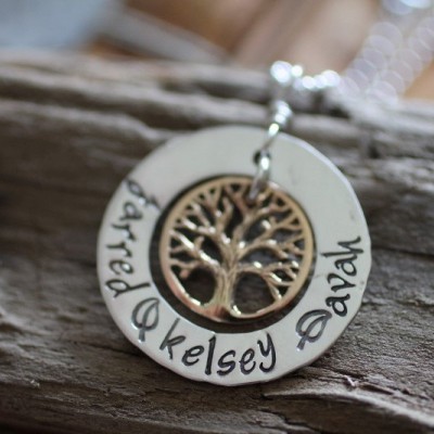 personalized mother necklace - hand stamped necklace with names - family tree jewelry - gift idea for mom