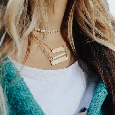 petite gold bar necklace // gold filled // personalized