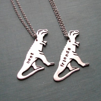 silver best friends T-REX necklace set - tyrranosaurus personalized custom jewelry bff necklace TREX