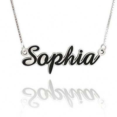 silver name plate necklace, silver name necklaces for girls, personalized name plate necklace, black name necklace, gift for her