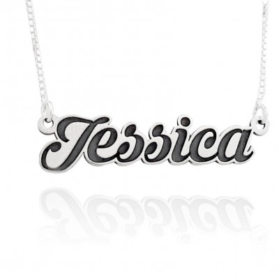 silver name plate necklace, silver name necklaces for girls, personalized name plate necklace, black name necklace, gift for her