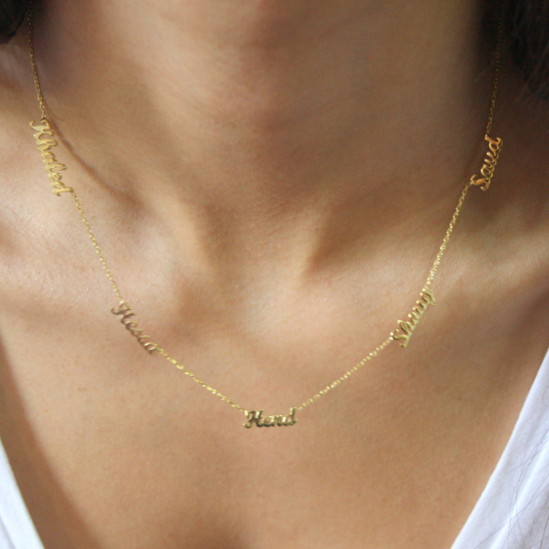 18k Solid Gold Five Name Necklace 5 Name Necklace Personalized Necklace Gold Multiple Name 5803