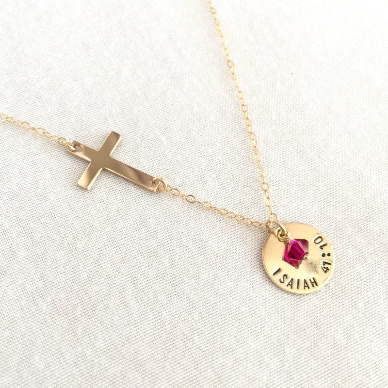 Gold Filled Bible Verse Necklace, Sideway Cross, Baptism Necklace ...