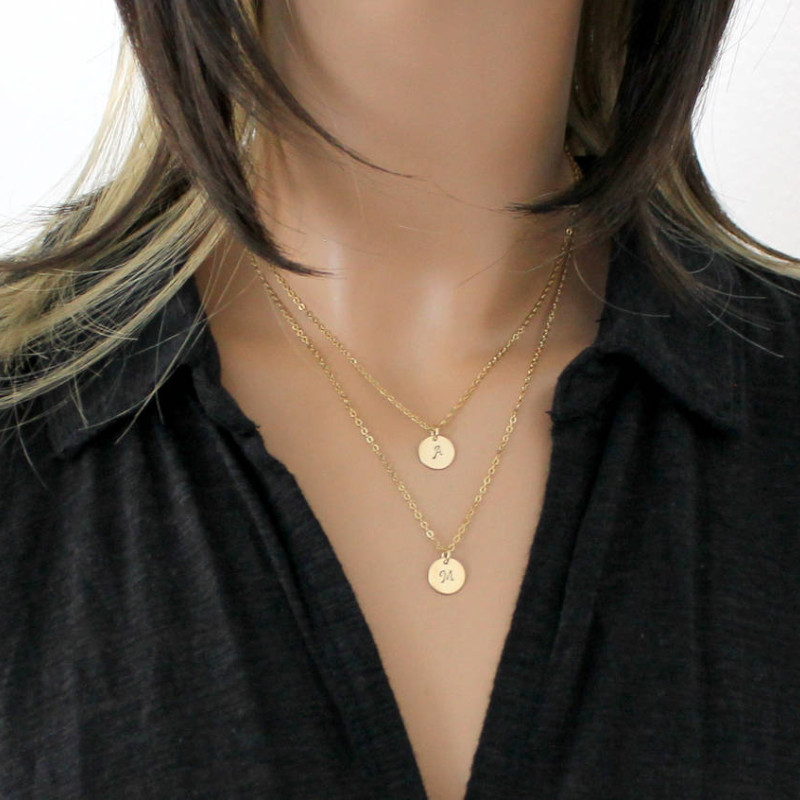 Layered Initial Necklace Set, Dainty Gold Layering necklace, Silver