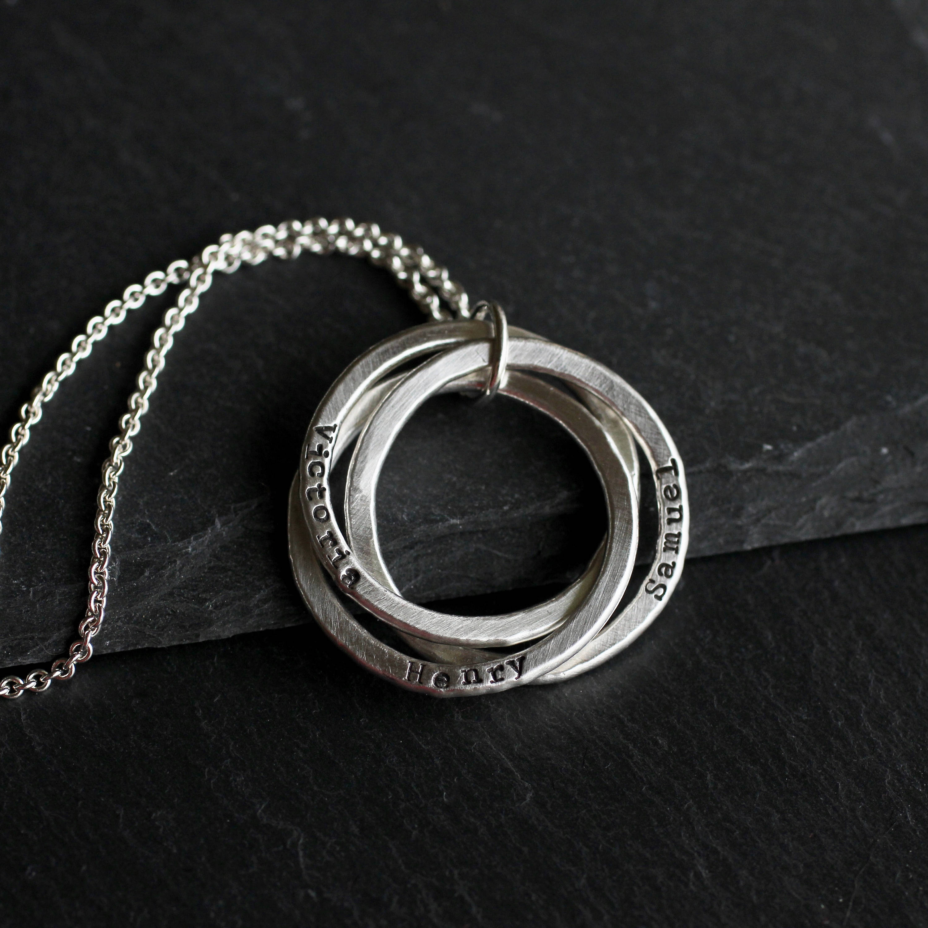 Linked Rings Name Necklace; Sterling Silver Interlocking Rings Necklace ...