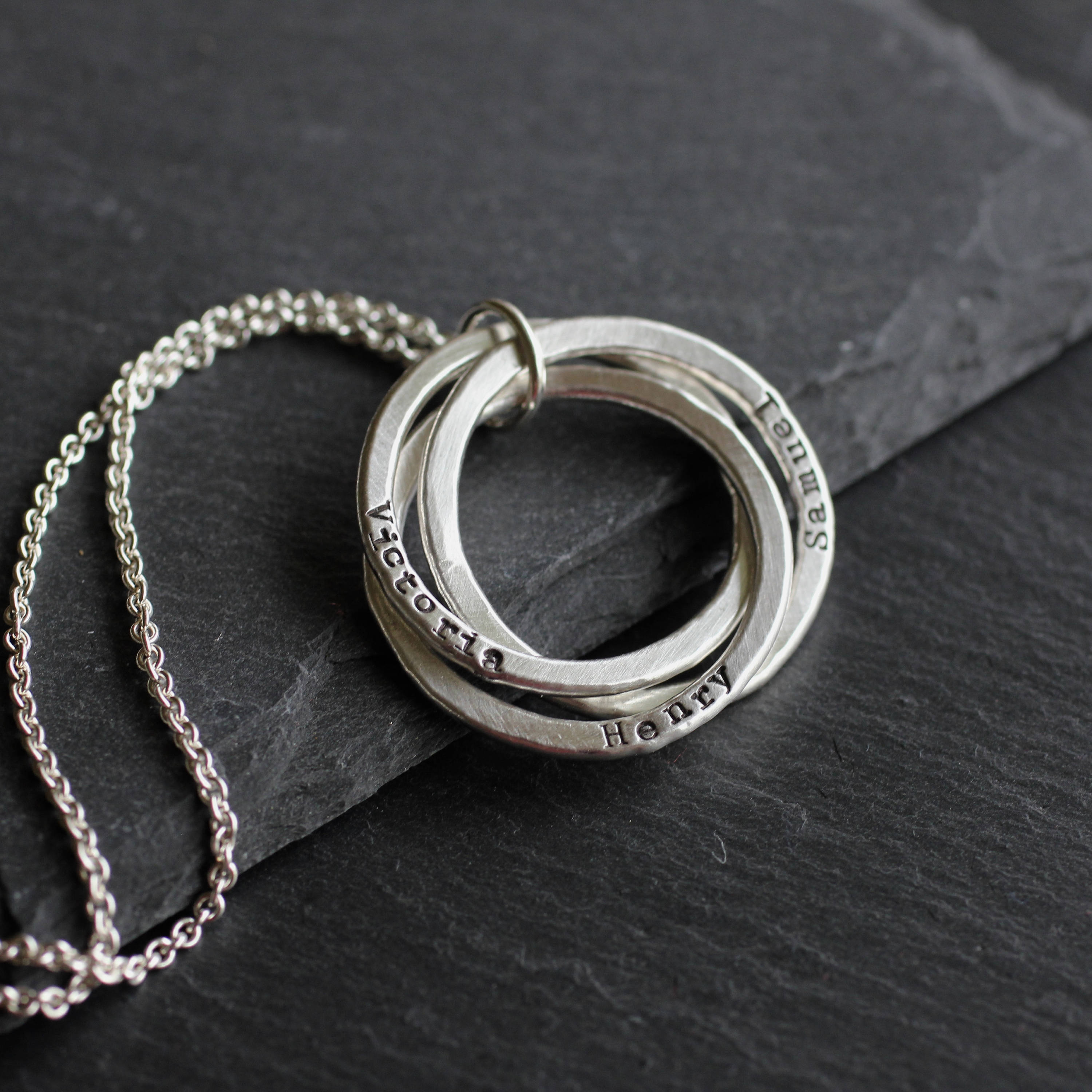 Linked Rings Name Necklace; Sterling Silver Interlocking Rings Necklace ...