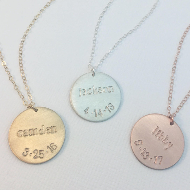 Personalized Baby Name Birthdate Disc Necklace, New Baby Gift, Custom