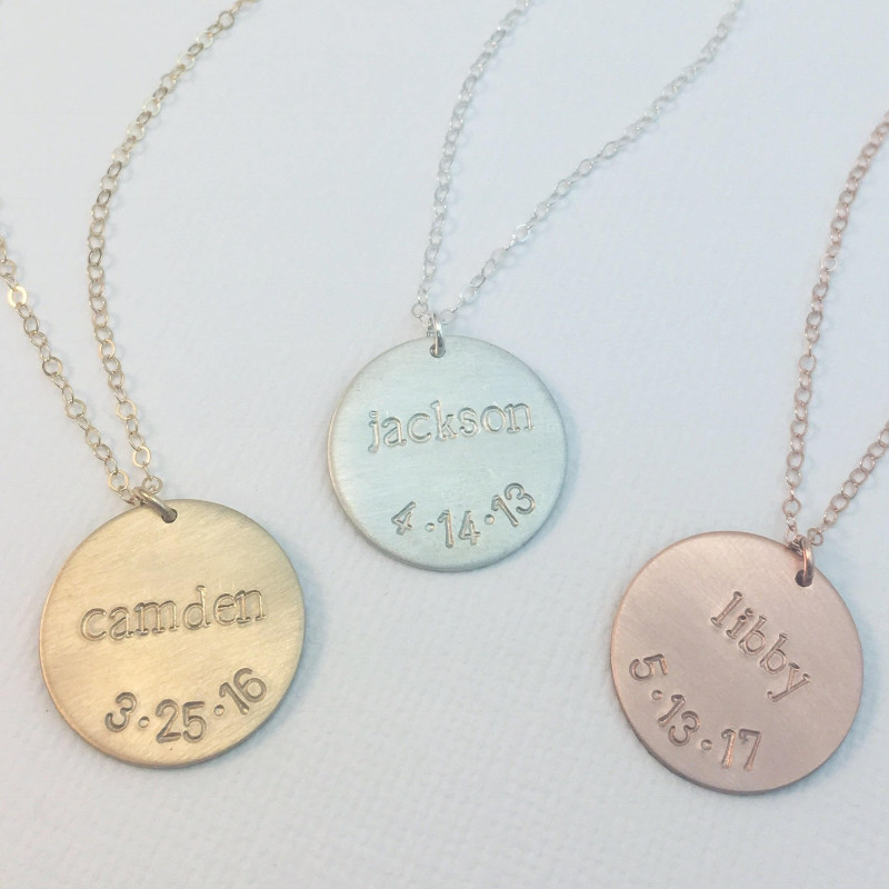 Personalized Baby Name Birthdate Disc Necklace, New Baby Gift, Custom