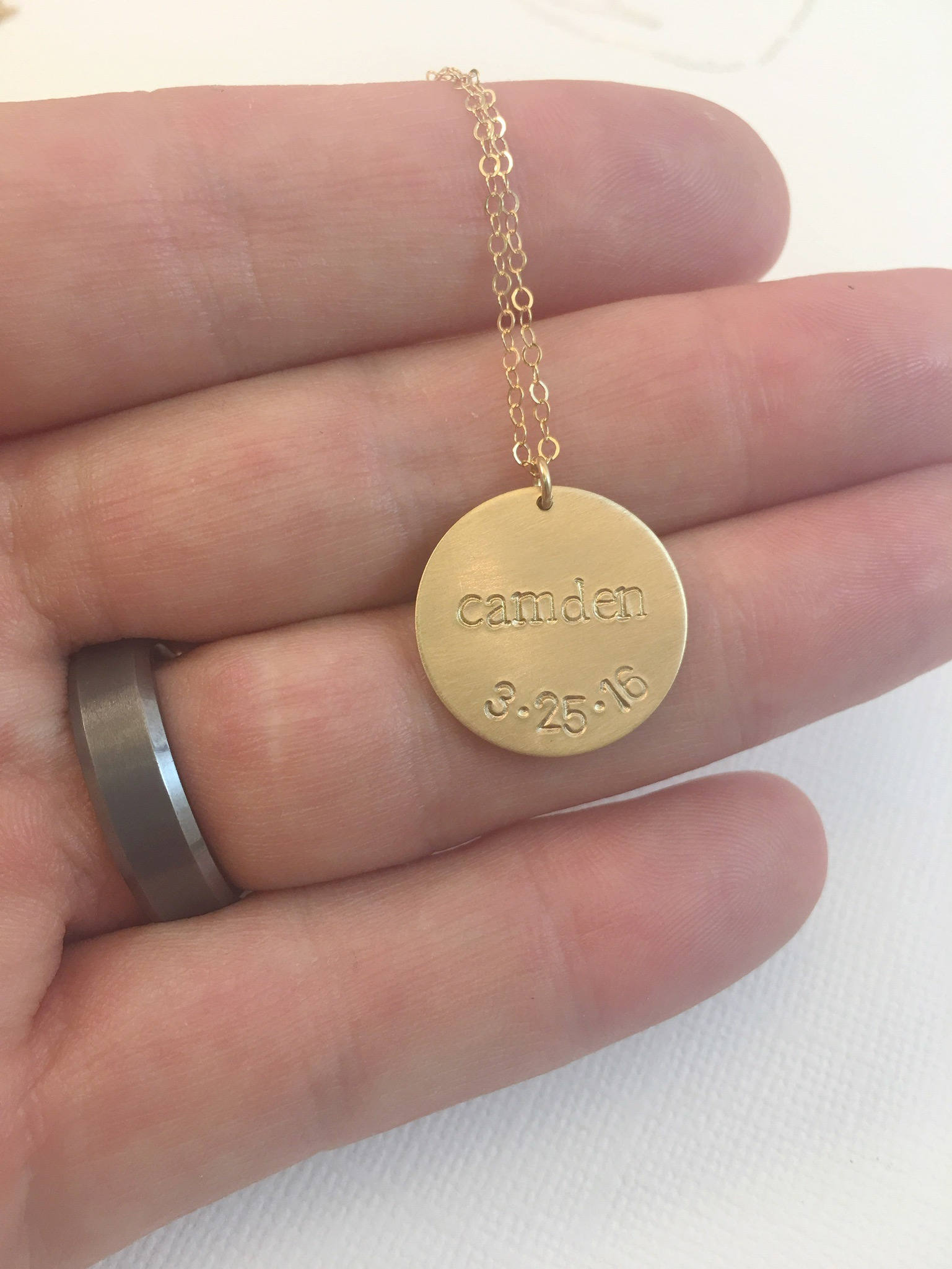 Personalized Baby Name Birthdate Disc Necklace, New Baby Gift, Custom