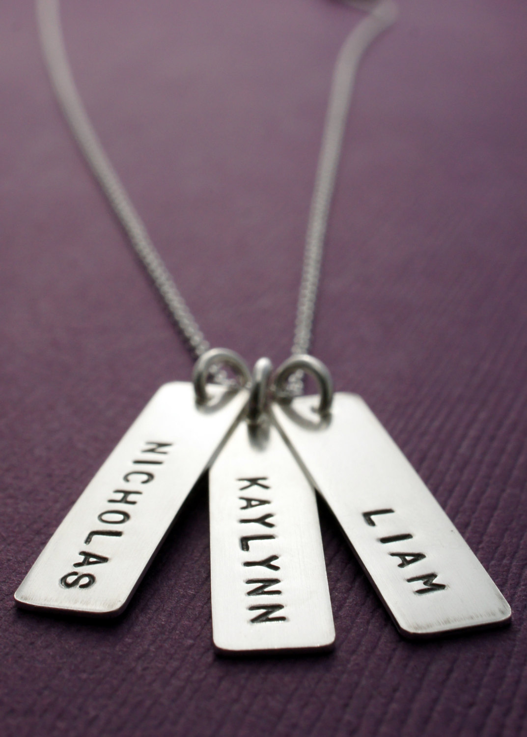 Personalized Baby Name Necklace THREE Handstamped Name Charms in