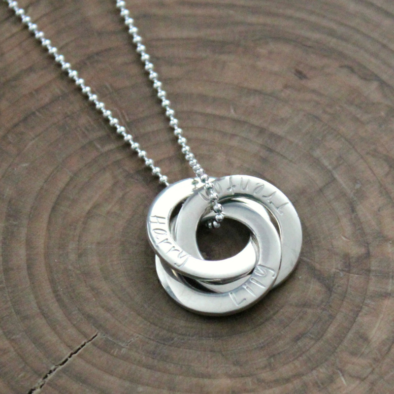 Personalized, Interlocking Ring Necklace, Russian Ring Pendant ...