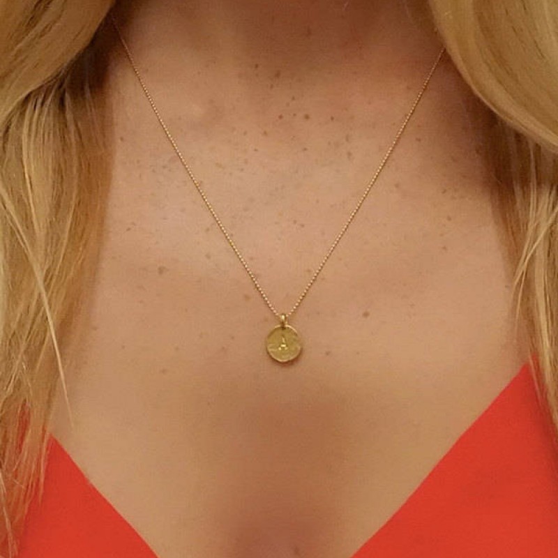Simple " E " Initial Minimal Gold Necklace Dainty Matte Gold Hammered