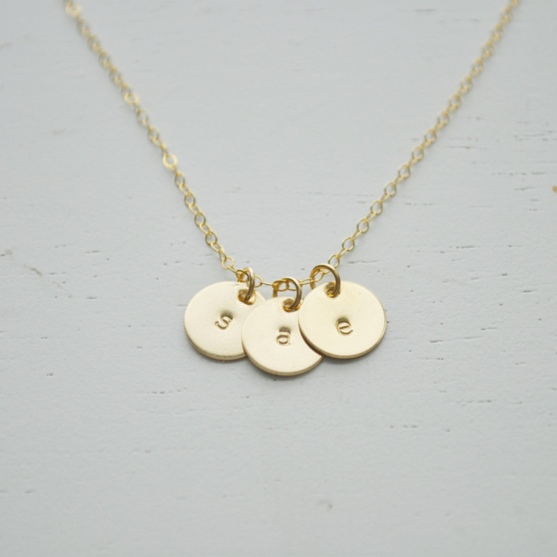 Three Gold Disc Initial Necklace gold filled disc small circle round