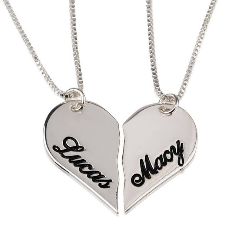 Two Half Heart Necklaces, Engraved Necklace, Custom Name ...