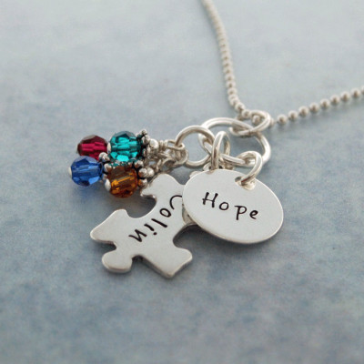 Autism Necklace - Autism Mom - Personalized Puzzle Necklace - Mothers Necklace - Autism Awareness Jewelry - Hope Necklace - Sterling Silver