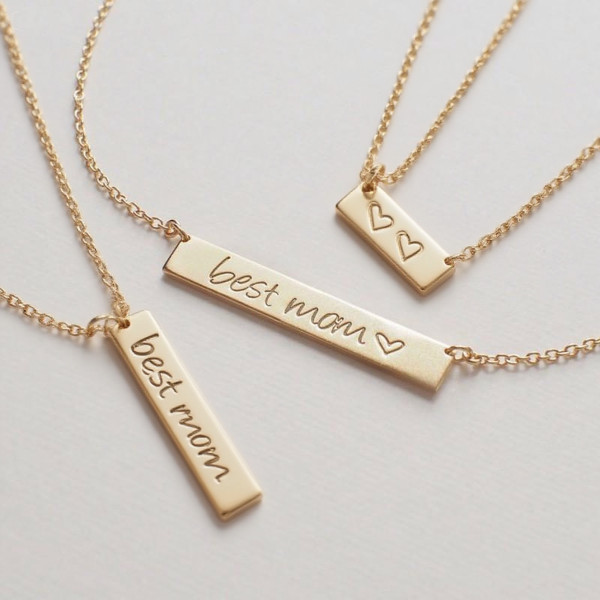 Bar Necklace, Personalized Engraved Name Plate Necklace, Medium Modern Bar Necklace