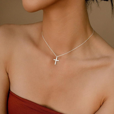 Mini Silver Cross Charm Necklace - Name My Jewelry ™
