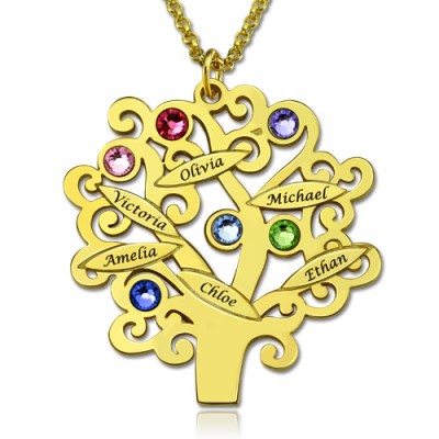 Engraved Family Tree Necklace with Birthstones Sterling Silver  - Name My Jewelry ™