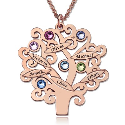 Engraved Family Tree Necklace with Birthstones Sterling Silver  - Name My Jewelry ™