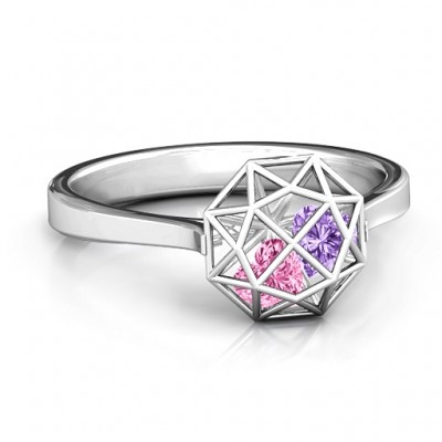 personalized Diamond Cage Ring with Encased Heart Stones  - Name My Jewelry ™