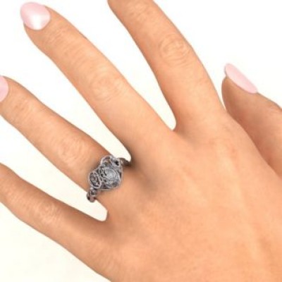 #1 Mom Caged Hearts Ring with Ski Tip Band - Name My Jewelry ™