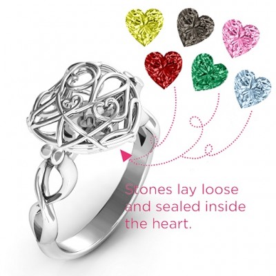 Encased in Love Caged Hearts Ring with Infinity Band - Name My Jewelry ™