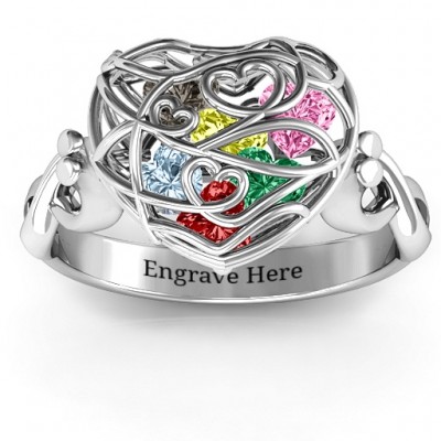 Encased in Love Caged Hearts Ring with Infinity Band - Name My Jewelry ™