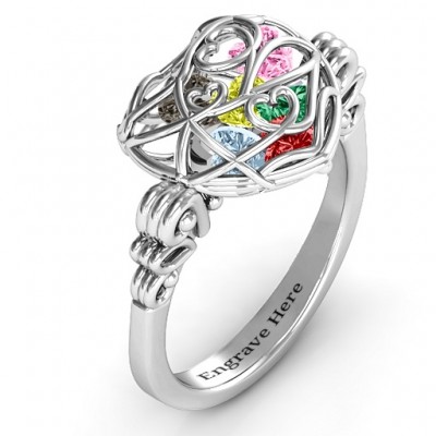 Encased in Love Caged Hearts Ring with Butterfly Wings Band - Name My Jewelry ™