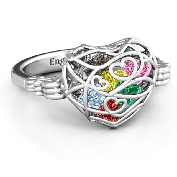 Encased in Love Caged Hearts Ring with Butterfly Wings Band - Name My Jewelry ™