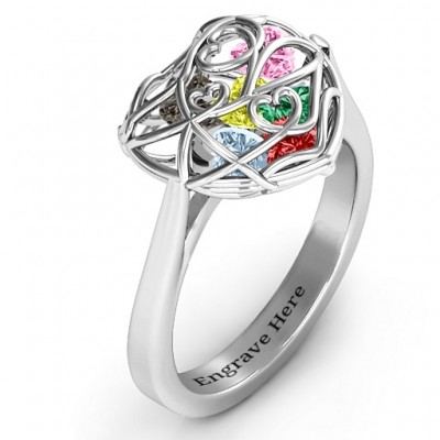 Encased in Love Caged Hearts Ring with Ski Tip Band - Name My Jewelry ™