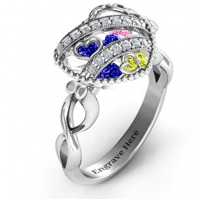 Sparkling Hearts Caged Hearts Ring with Infinity Band - Name My Jewelry ™