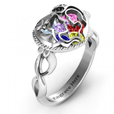 Mother and Child Caged Hearts Ring with Infinity Band - Name My Jewelry ™