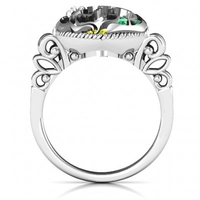 Mother and Child Caged Hearts Ring with Butterfly Wings Band - Name My Jewelry ™