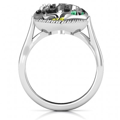 Mother and Child Caged Hearts Ring with Ski Tip Band - Name My Jewelry ™