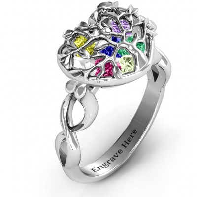 Family Tree Caged Hearts Ring with Infinity Band - Name My Jewelry ™