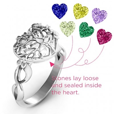 Family Tree Caged Hearts Ring with Infinity Band - Name My Jewelry ™