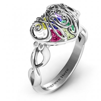 #1 Mom Caged Hearts Ring with Infinity Band - Name My Jewelry ™