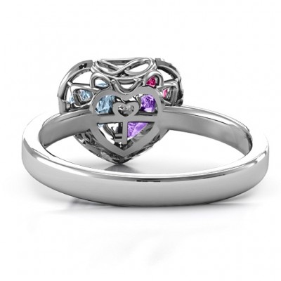 2015 Petite Caged Hearts Ring with Classic Band - Name My Jewelry ™
