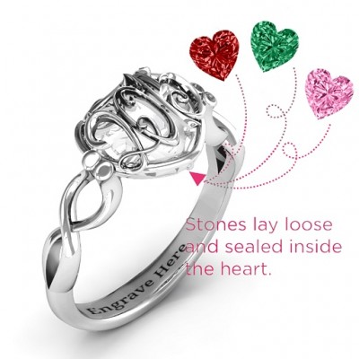 2015 Petite Caged Hearts Ring with Infinity Band - Name My Jewelry ™