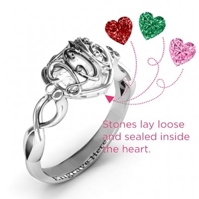 2016 Petite Caged Hearts Ring with Infinity Band - Name My Jewelry ™