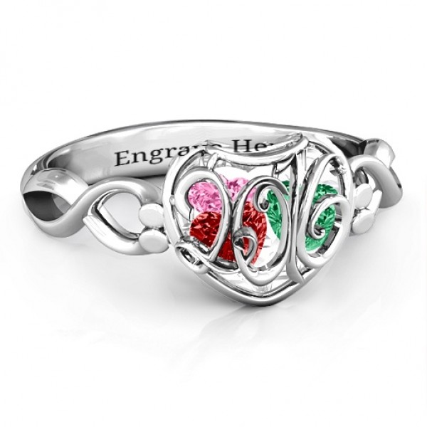 2016 Petite Caged Hearts Ring with Infinity Band - Name My Jewelry ™