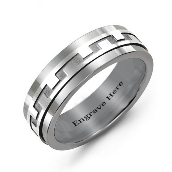 Sterling Silver Mens Detailed Modern Tungsten Band Ring - Name My Jewelry ™
