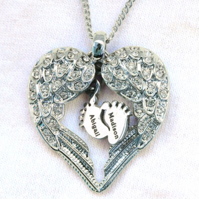 personalized Angels Heart Necklace with Feet Insert - Name My Jewelry ™