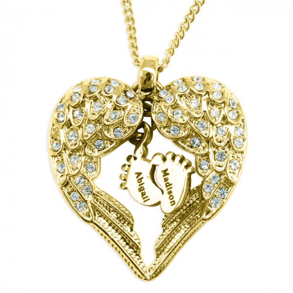 personalized Angels Heart Necklace with Feet Insert - GOLD - Name My Jewelry ™