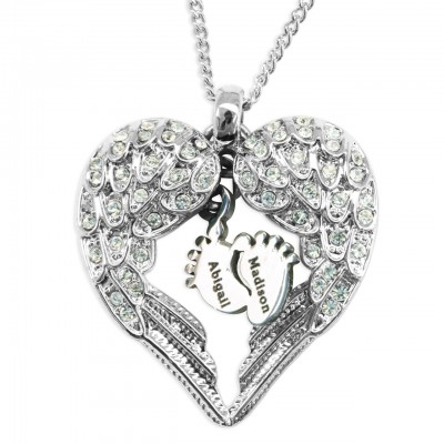 personalized Angels Heart Necklace with Feet Insert - Name My Jewelry ™