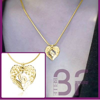personalized Angels Heart Necklace with Feet Insert - GOLD - Name My Jewelry ™