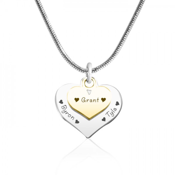 personalized Double Heart Necklace - Two Tone - Gold n Silver - Name My Jewelry ™
