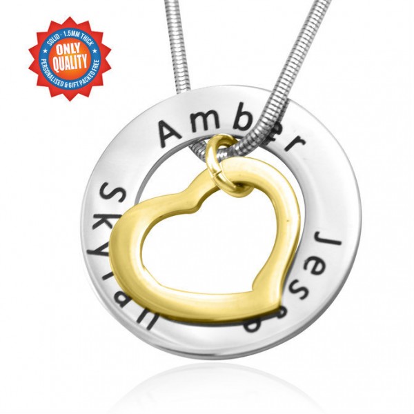 personalized Heart Washer Necklace - TWO TONE - Gold  Silver - Name My Jewelry ™