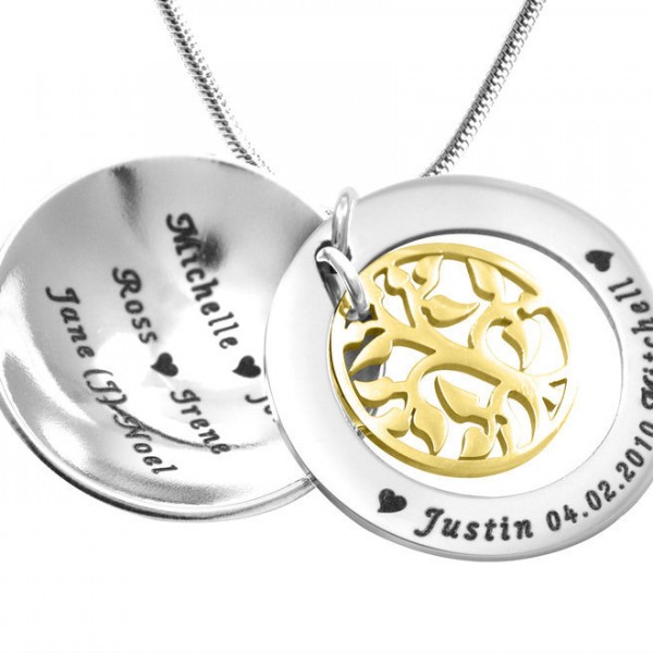 personalized My Family Tree Dome Necklace - Two Tone - Gold Tree - Name My Jewelry ™